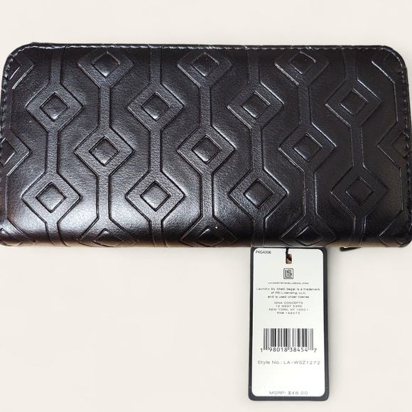NWT Laundry By Shelli Segal Black Geometric Faux Leather Wallet - Picture 2 of 3